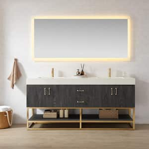 Alistair 72 in. W x 22 in. D x 33.9 in. H Double Sink Bath Vanity in North Black Oak w/ White Grain Stone Composite Top