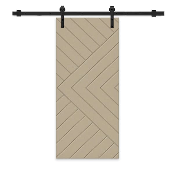 CALHOME Chevron Arrow 24 in. x 80 in. Fully Assembled Unfinished MDF Modern Sliding Barn Door with Hardware Kit