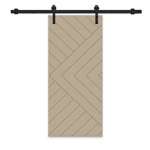 CALHOME Chevron Arrow 32 in. x 84 in. Fully Assembled Unfinished MDF Modern Sliding Barn Door with Hardware Kit