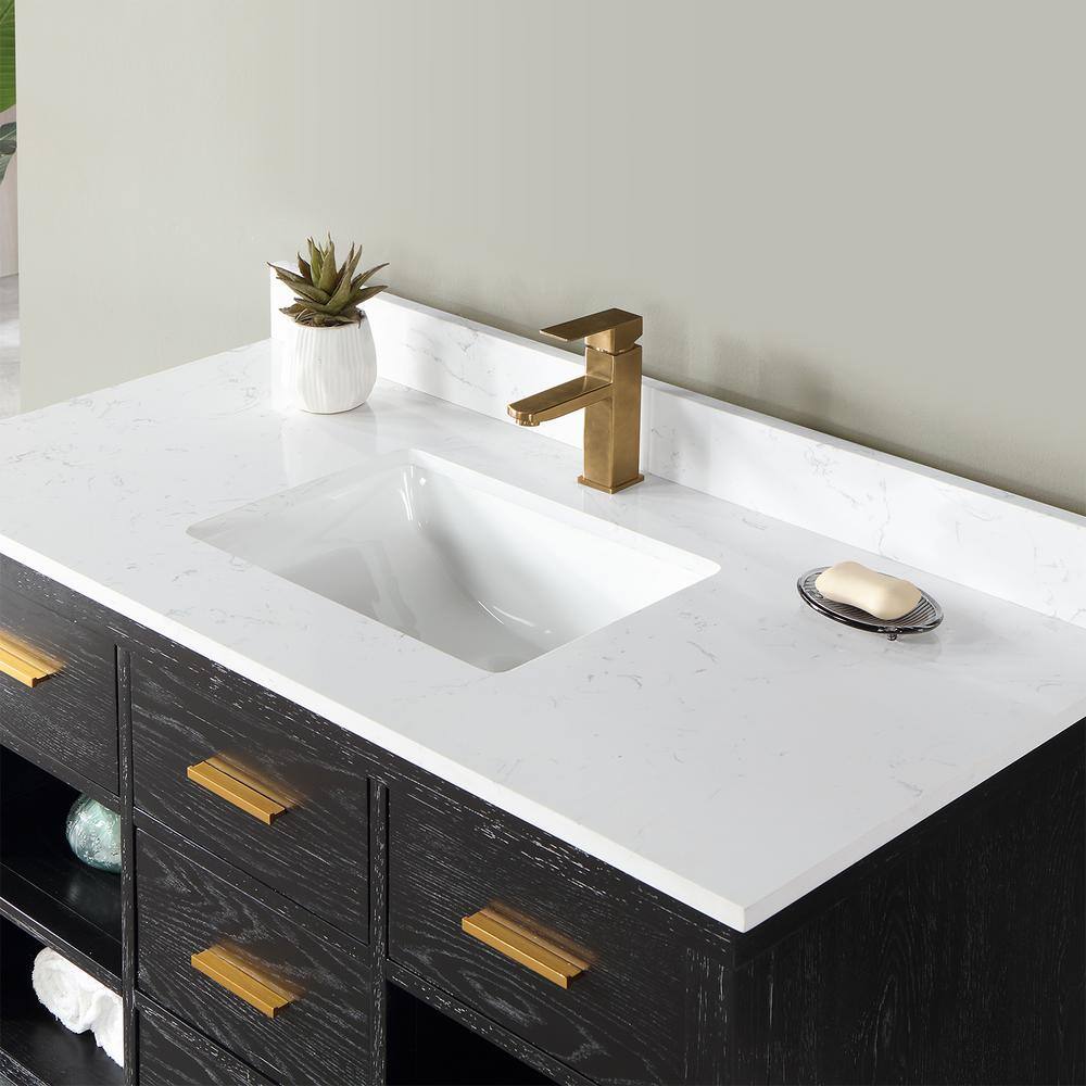 Kesia 48" Black Oak Bathroom Vanity with White Stone Countertop