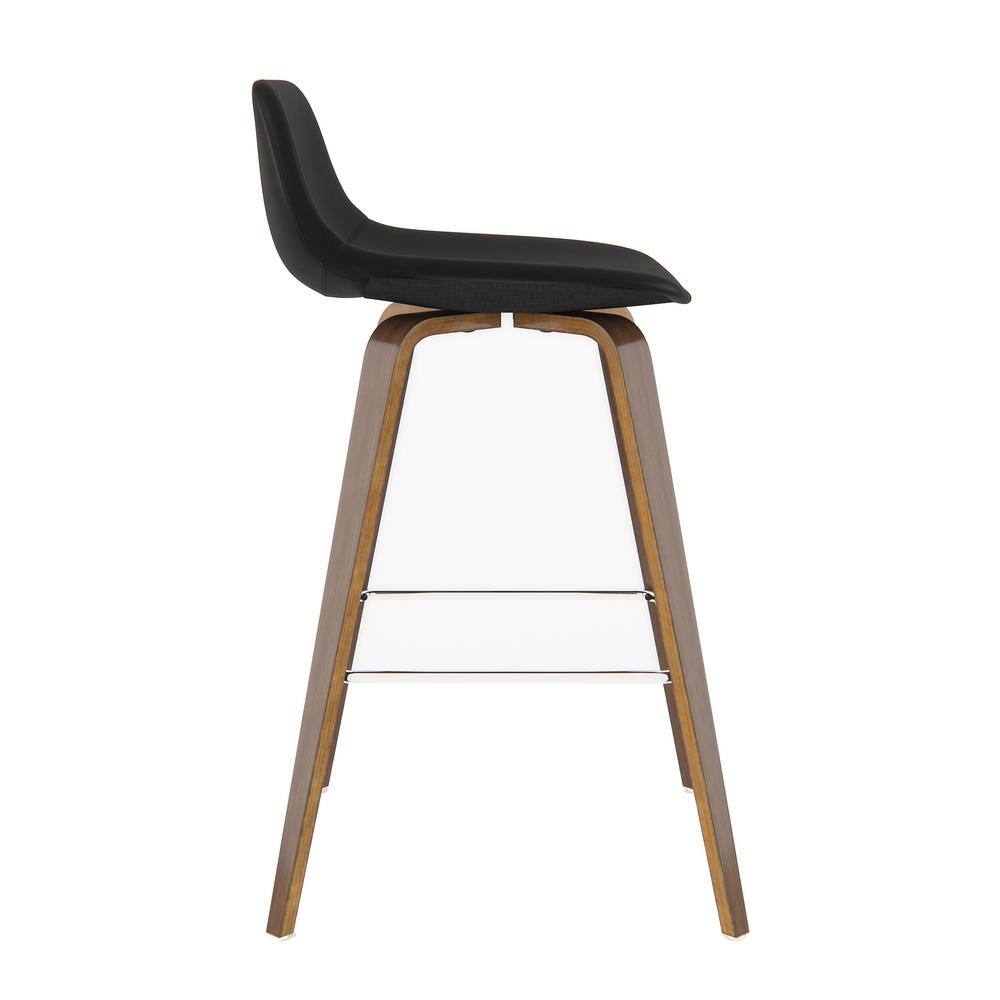 Mid-Century Modern Bentwood Counter Stool in Black Leather