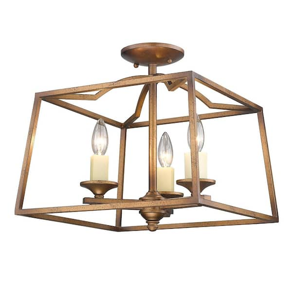 Golden Lighting Athena 14.5 in. 3-Light Grecian Gold Semi-Flush Mount