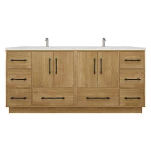 Victoria 71 in. W x 20 in. D x 35 in. H Double Sink Freestanding Bath Vanity in Oak with White Acrylic Top