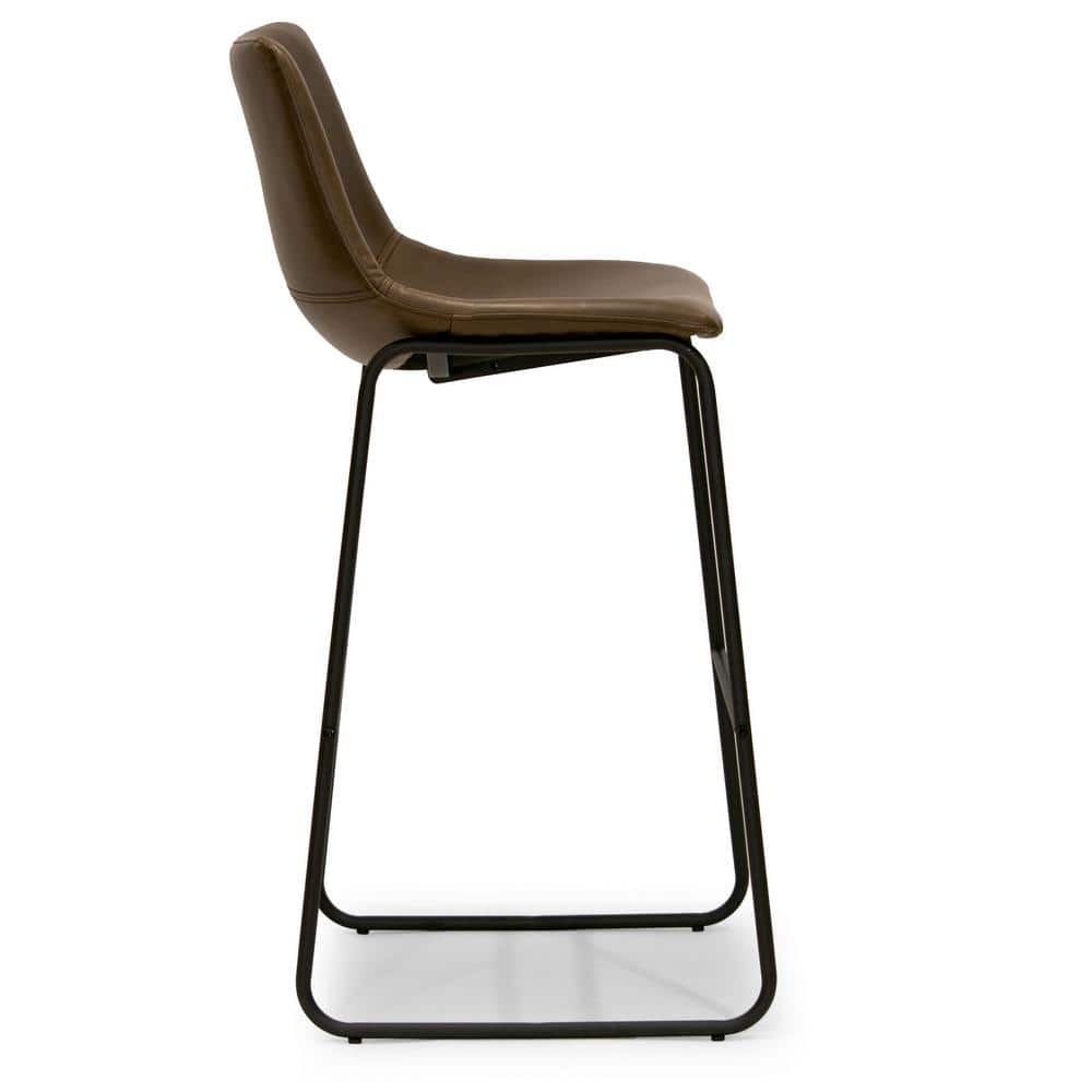Adan Dark Brown Faux Leather Bar Stools with Metal Frame, Set of 2