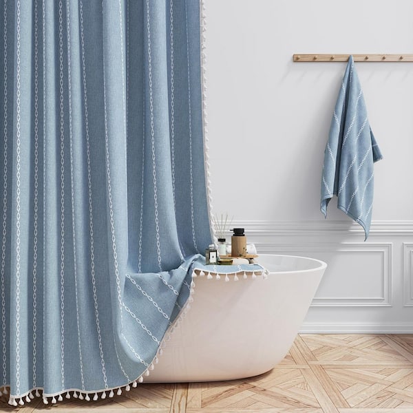 2-in-1 Boho Farmhouse Shower Curtain With Tassel - Striped Polyester