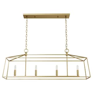 Fair Oaks 4-Light Luxe Gold Lantern Linear Chandelier for Kitchen Island with No Bulbs Included