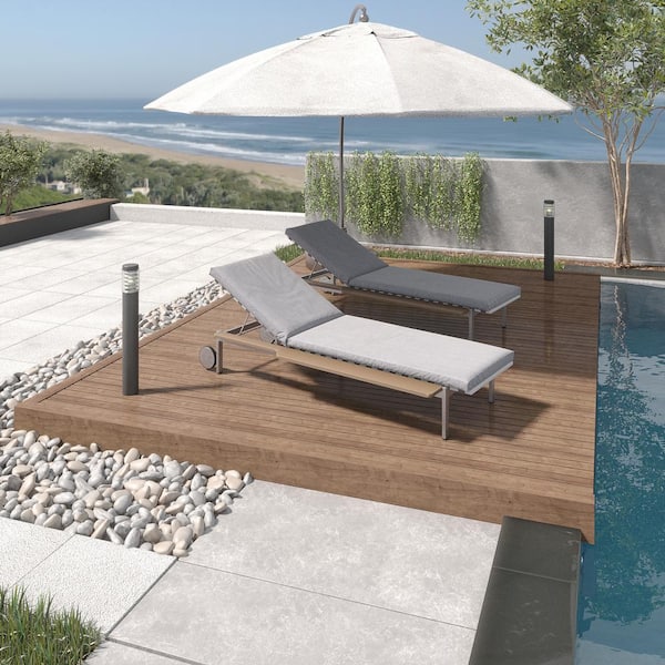 Outsy Sunrise 2-Piece Metal Frame Outdoor Extra Deep Seating Chaise Lounge with Sunbrella Grey Cushions