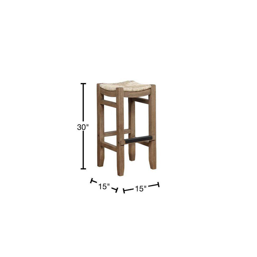 Rustic Industrial 30" Brown Wood Barstool with Rush Seat
