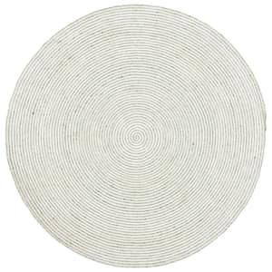 Braided Green Ivory 5 ft. x 5 ft. Abstract Striped Round Area Rug