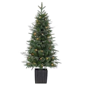 4 ft. High Potted Natural Cut Hard/Mixed Needle Normandy Pine Artificial Christmas Tree with 70 Clear LED Lights
