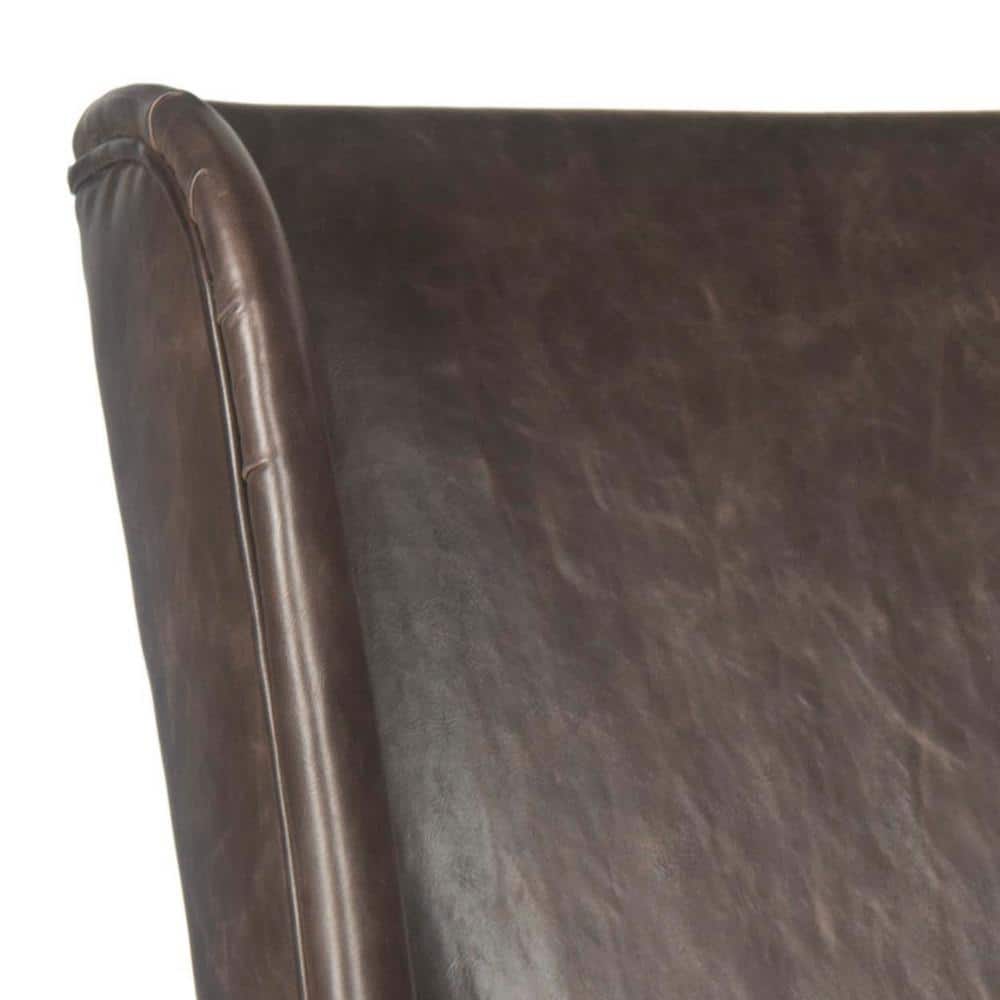 Antique Brown High Back Leather Upholstered Dining Side Chair