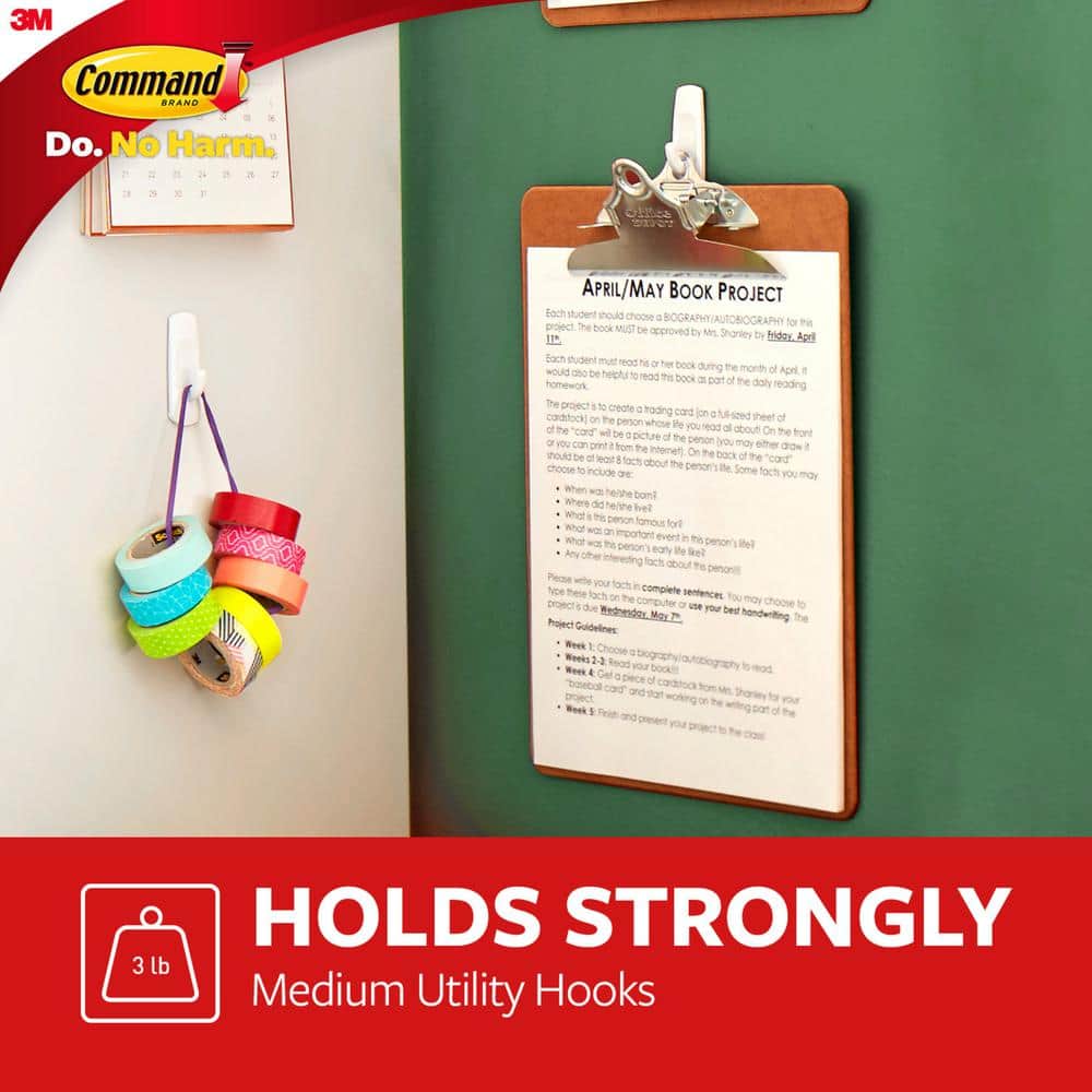 White Plastic Self-Adhesive Utility Hooks with Strips
