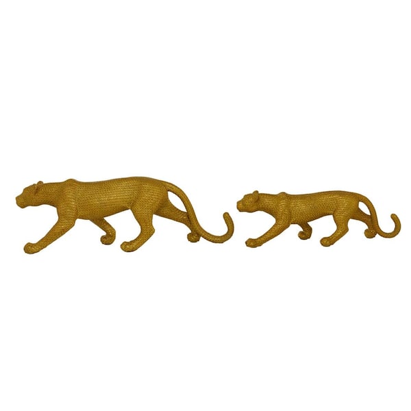 Litton Lane Gold Resin Sitting Leopard Sculpture with Diamond