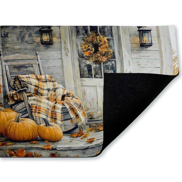 Rustic Fall Porch Rocking Chair Gray 18 in. x 30 in. Polyester Non-Slip Outdoor Door Mat