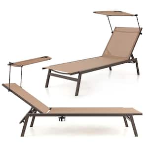 2-Piece Metal Outdoor Chaise Lounge 6-Position Recliner Lounger with Adjustable Sun Shade & Cup Holder