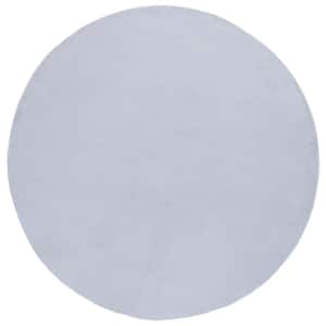 Faux Rabbit Fur Light Grey/Blue 6 ft. x 6 ft. Machine Washable High Low Solid Color Round Area Rug