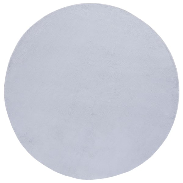 SAFAVIEH Faux Rabbit Fur Light Grey/Blue 6 ft. x 6 ft. Machine Washable High Low Solid Color Round Area Rug