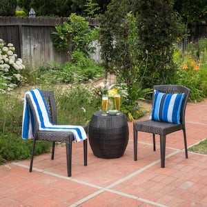 Janelle Multi-Brown 3-Piece Faux Rattan Patio Conversation Set with Stacking Chairs