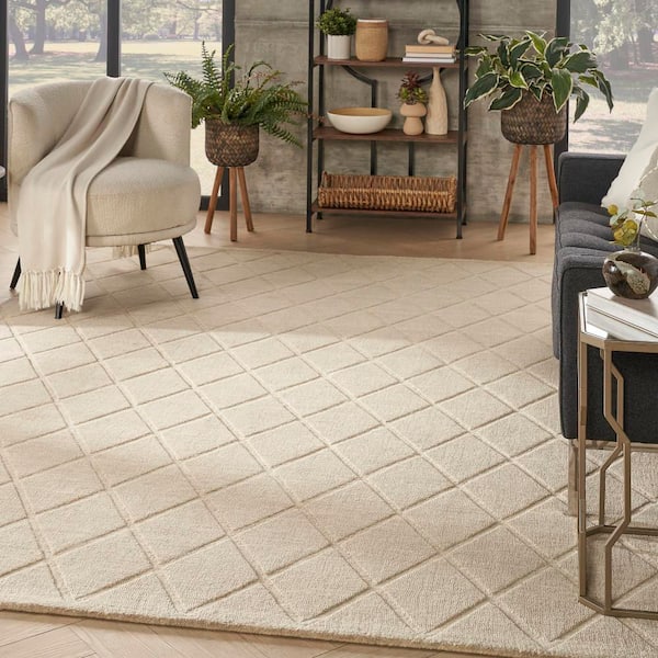 Wool Haven Beige 8 ft. x 10 ft. Diamond Contemporary Area Rug