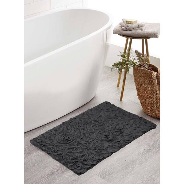 Photo 1 of Bell Flower Collection Gray 21 in. x 34 in. Cotton Bath Rug