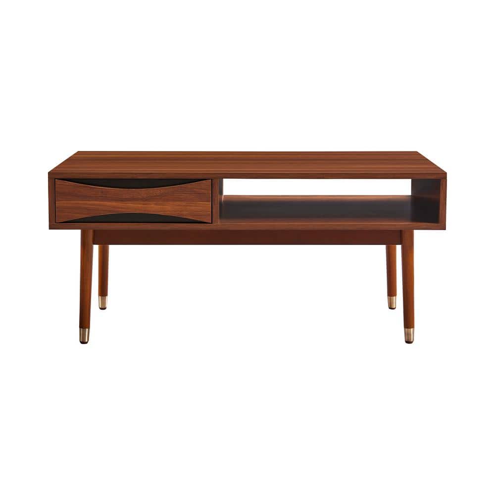 Dawson 40" Walnut Mid-Century Modern Coffee Table with Brass Accents