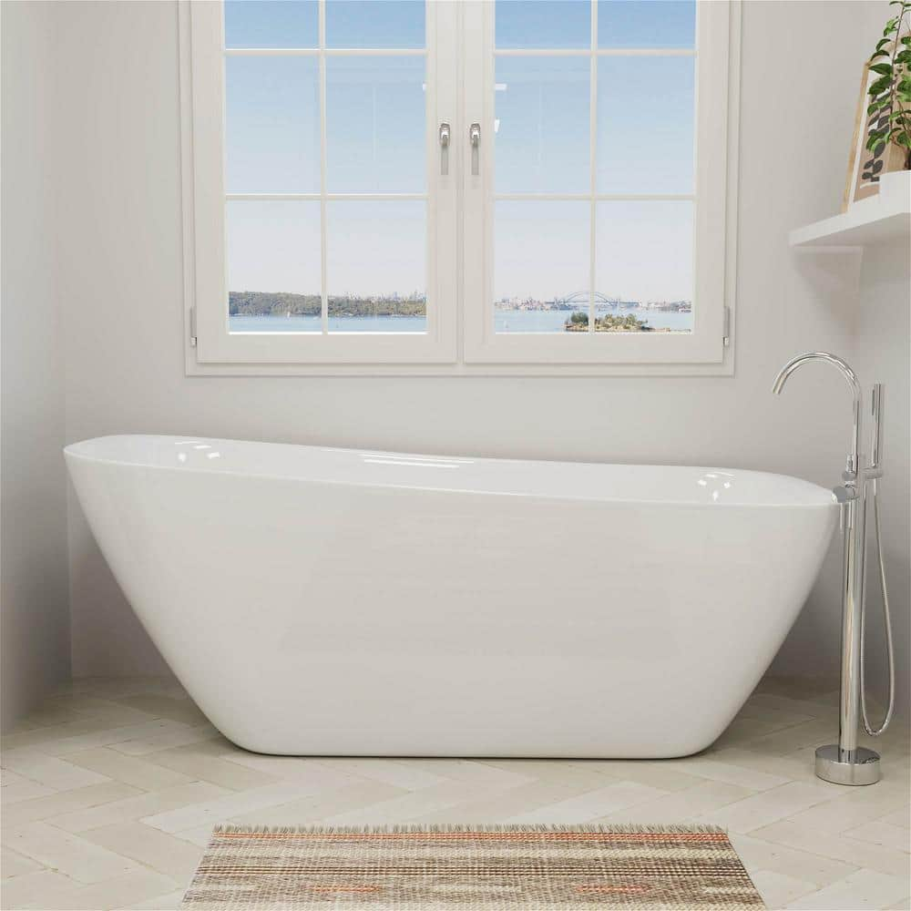 Mokleba 59 in. Acrylic Freestanding Bathtub Flatbottom Soaking SPA Tub ...