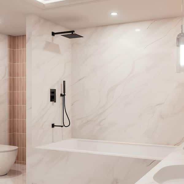 Crozet 3-Spray Wall Mount Tub and Handheld Shower Head Shower Faucet 1.8 GPM in. Matte Black(Valve Included)