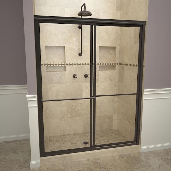 Redi Slide 1100 Series 47 in. W x 71-1/2 in. H Framed Sliding Shower Doors in Oil Rubbed Bronze with Towel Bars and Clear Glass