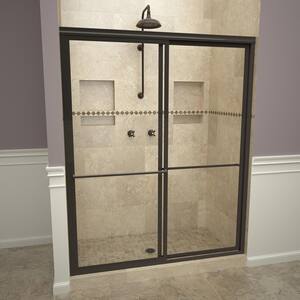 1100 Series 59 in. W x 71-1/2 in. H Framed Sliding Shower Doors in Oil Rubbed Bronze with Towel Bars and Clear Glass