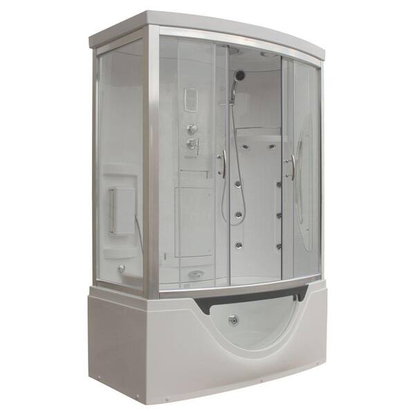 Steam Planet Hudson 59 in. x 33 in. x 88 in. Steam Shower Enclosure Kit with Whirlpool Tub with Right Hand Drain in White