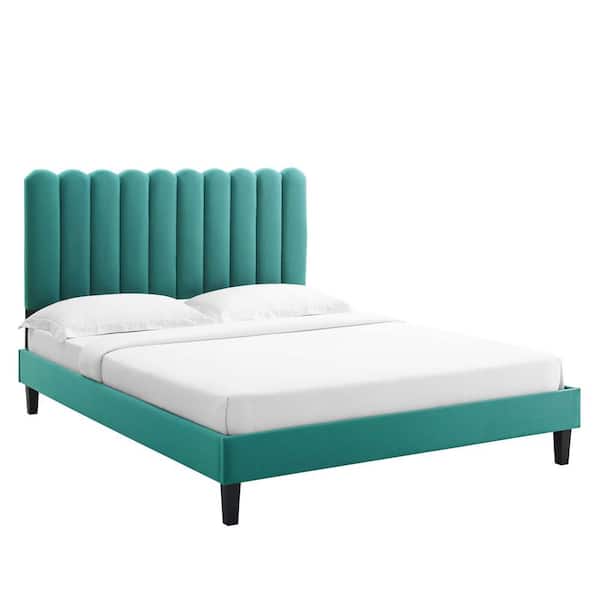 MODWAY Reagan in Blue Teal Performance Velvet Frame Queen Platform Bed