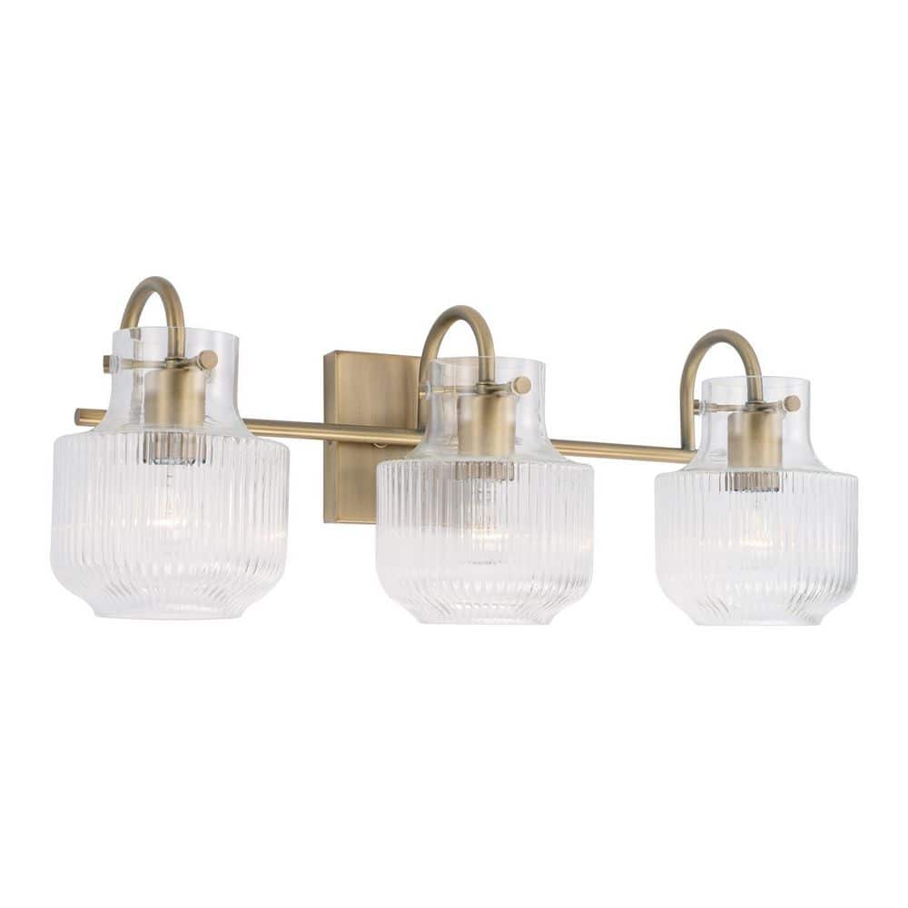 Nyla 24 in. W x 9 in. H 3-Light Aged Brass Vanity Light with Clear Fluted Glass price history on PriceWatchPro