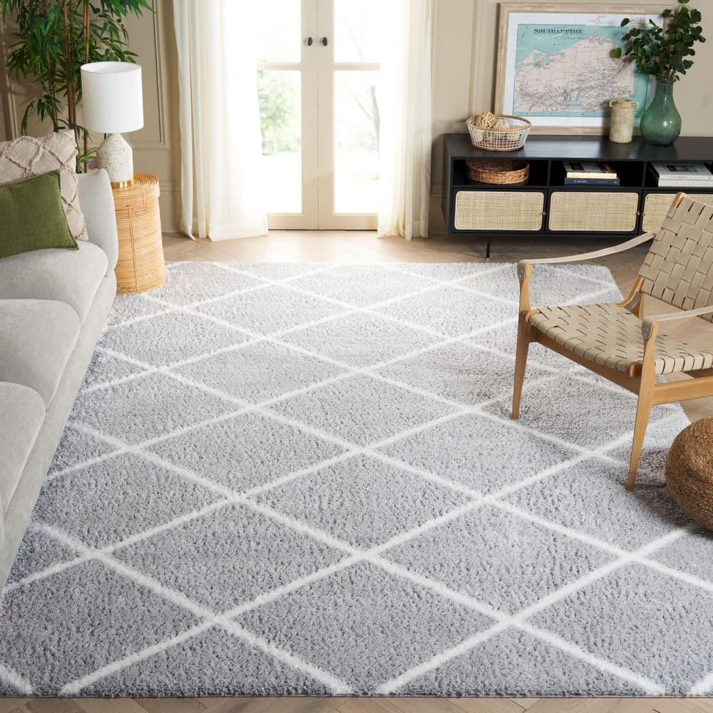 Tahoe Shag 7 ft. x 7 ft. Light Gray/White Diamond Abstract Square Area Rug price history on PriceWatchPro