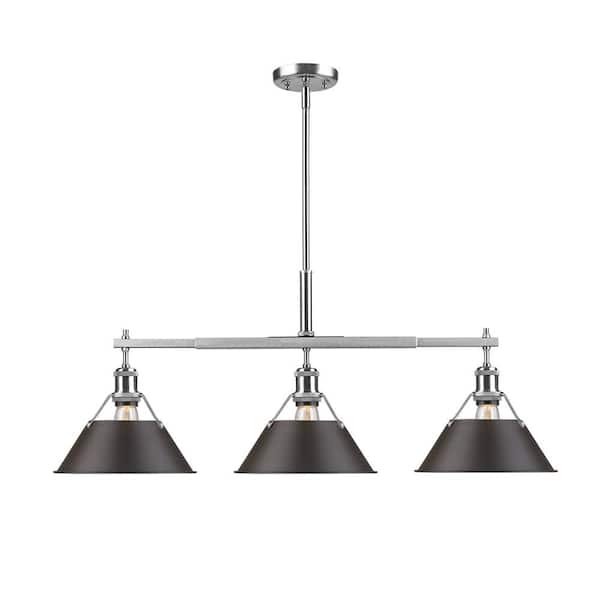 Golden Lighting Orwell PW 3-Light Pewter Pendant with Rubbed Bronze Shade