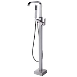 One Handle Floor Mounted Freestanding Tub Faucet with Handheld Shower in Brushed Nickel