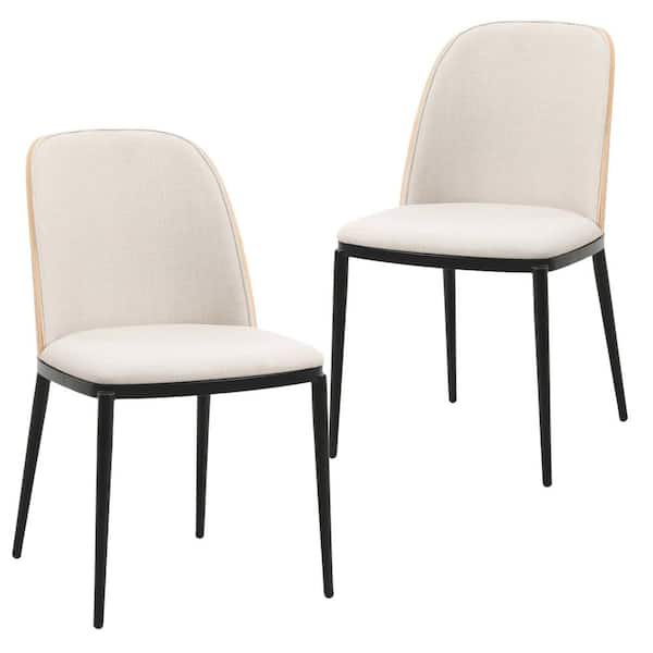 Leisuremod Tule Modern Natural Wood/Beige Dining Side Chair with Velvet Seat and Steel Frame (Set of 2)