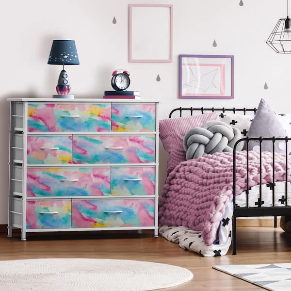 Sorbus Dresser with Steel Frame, Wood Top, and Easy Pull Fabric Bins, Multicolored 8-Drawer 34 in. Wide Dresser without Mirror