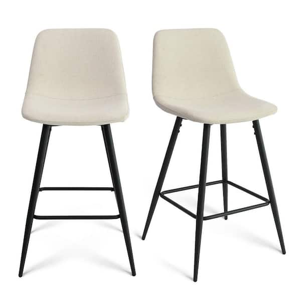 Beige Upholstered 26 in. Metal Frame High Back Counter Stool (Set of 2) (17 in. W x 38 in. H)