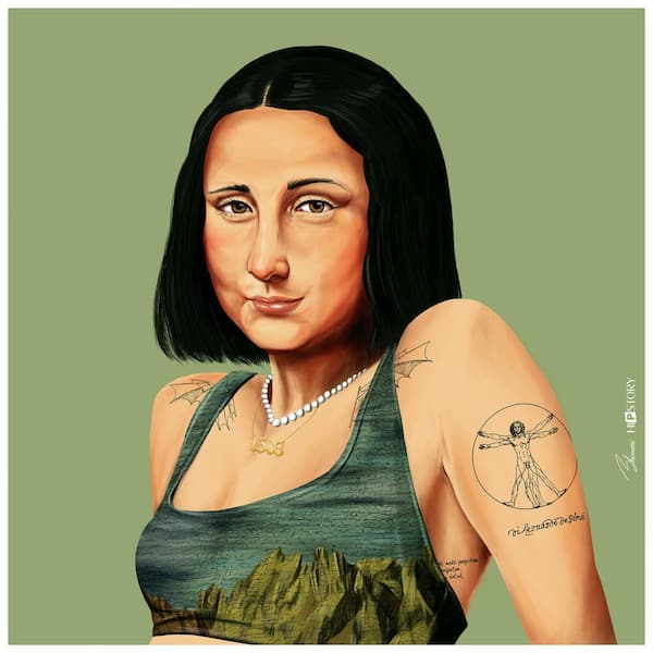 Empire Art Direct "Hip Mona Lisa" Free Floating Reverse Unframed Printed Tempered Art Glass Green Wall Art 24 in. x 24 in.