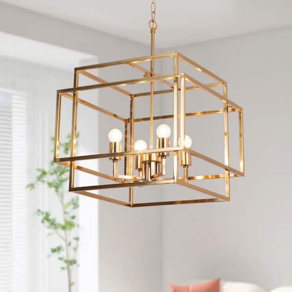 Maxax Hartford 4-Light Brass Lantern Square Chandelier