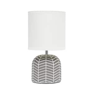 10.43 in. Gray with White Shade Petite Contemporary Webbed Waves Base Bedside Table Desk Lamp with Fabric Drum Shade