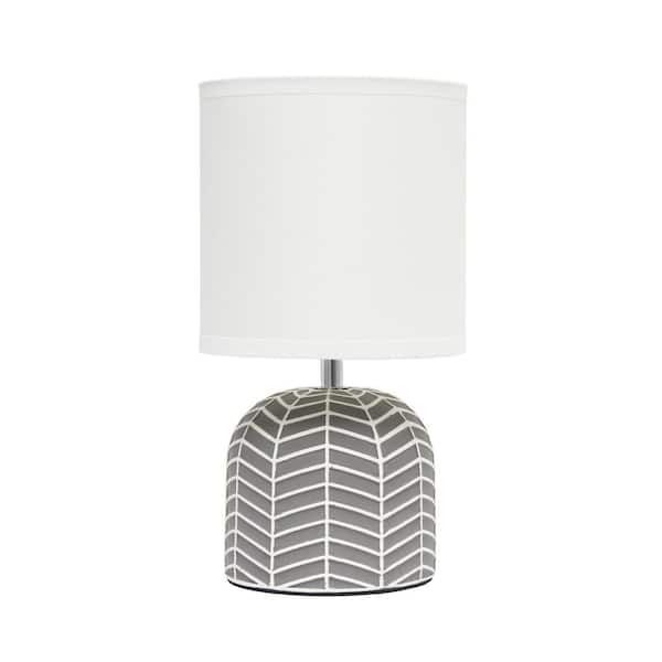 Simple Designs 10.43 in. Gray with White Shade Petite Contemporary Webbed Waves Base Bedside Table Desk Lamp with Fabric Drum Shade