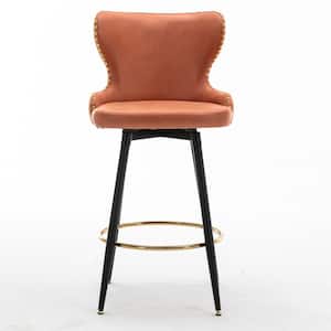 41.3 in. Orange High Back Metal Frame Swivel Bar Stool with Leathaire Fabric Set（Set of 2）