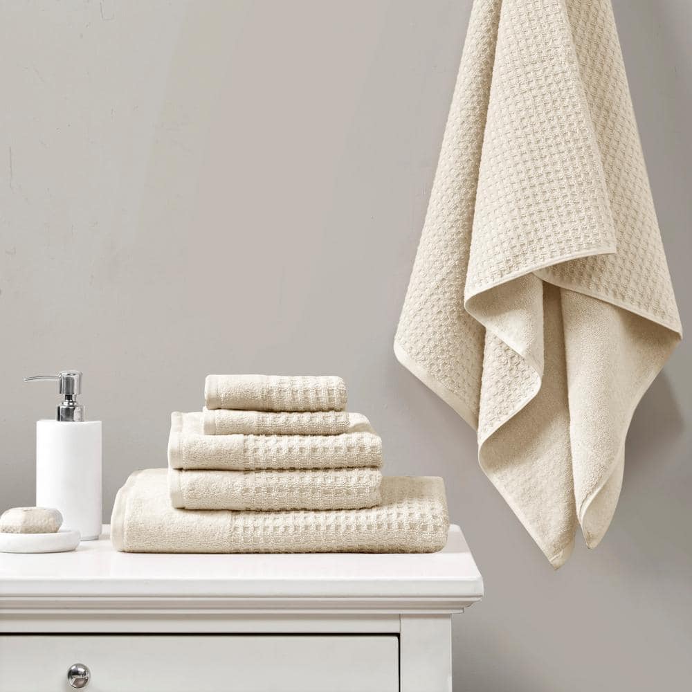 Natural Cotton Waffle Weave Hand Towels Set of Six