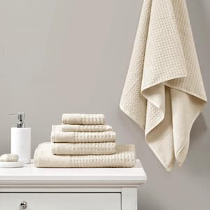 Spa Waffle 6-Piece Natural Cotton Jacquard Antimicrobial Towels Set