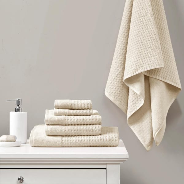 Spa Waffle 6-Piece Natural Cotton Jacquard Antimicrobial Towels Set