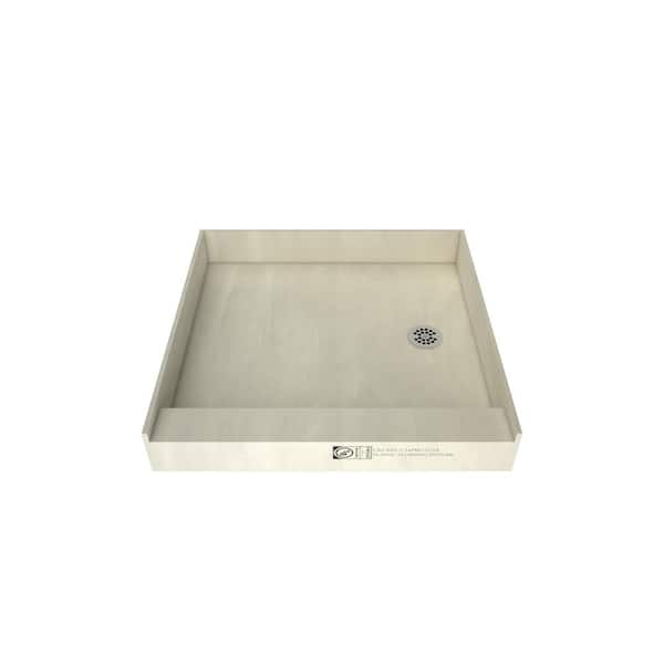 Redi Base 48 in. L x 48 in. W Single Threshold Alcove Shower Pan Base with Right Drain and Polished Chrome Drain Plate