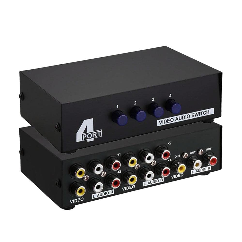Four Zone RCA Audio Video Speaker Selector Switch 4 Input 1 Output Black Desktop 5.79 in x 4.49