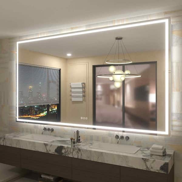 Apmir 72 in. W x 40 in. H Rectangular Frameless Front & Back LED Lighted Anti-Fog Tempered Glass Wall Bathroom Vanity Mirror