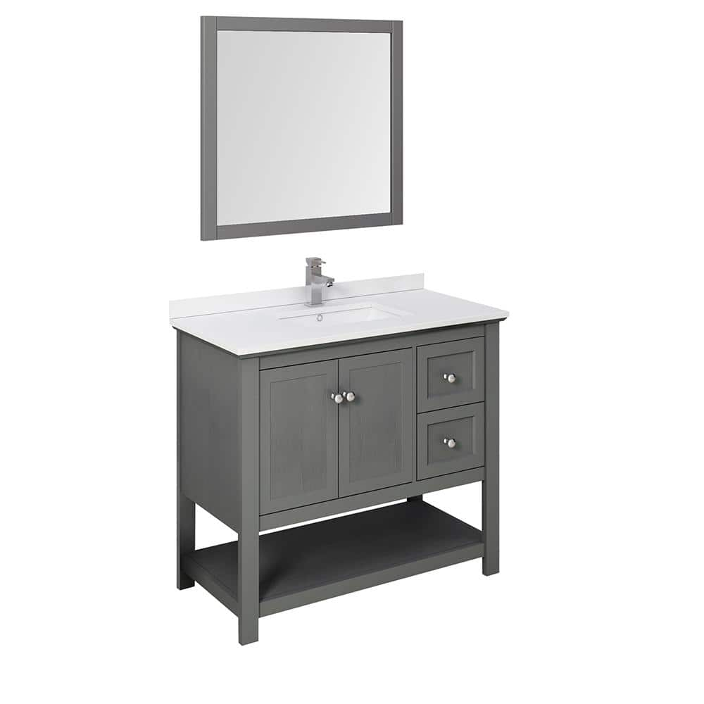 Manchester Regal 42 in. W Bathroom Vanity in Gray Wood with Quartz Stone Vanity Top in White with White Basin and Mirror -  Fresca, FVN2340VG